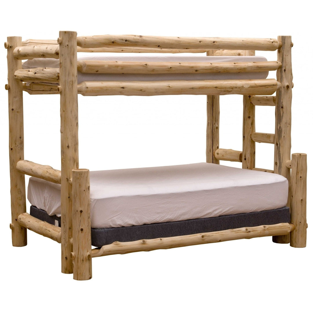 Rustic And Natural Cedar Queen And Single Ladder Left Log Bunk Bed Image 4