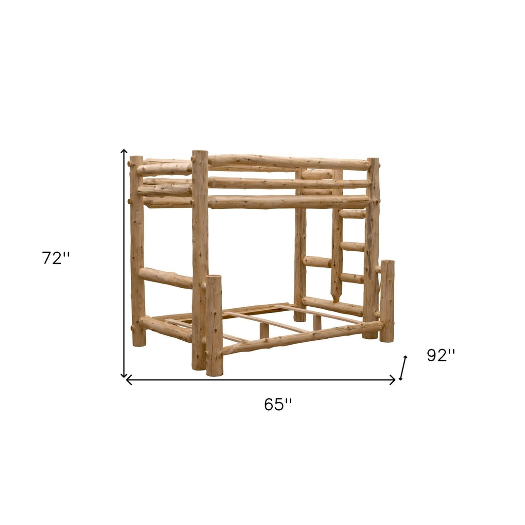 Rustic And Natural Cedar Queen And Single Ladder Left Log Bunk Bed Image 5