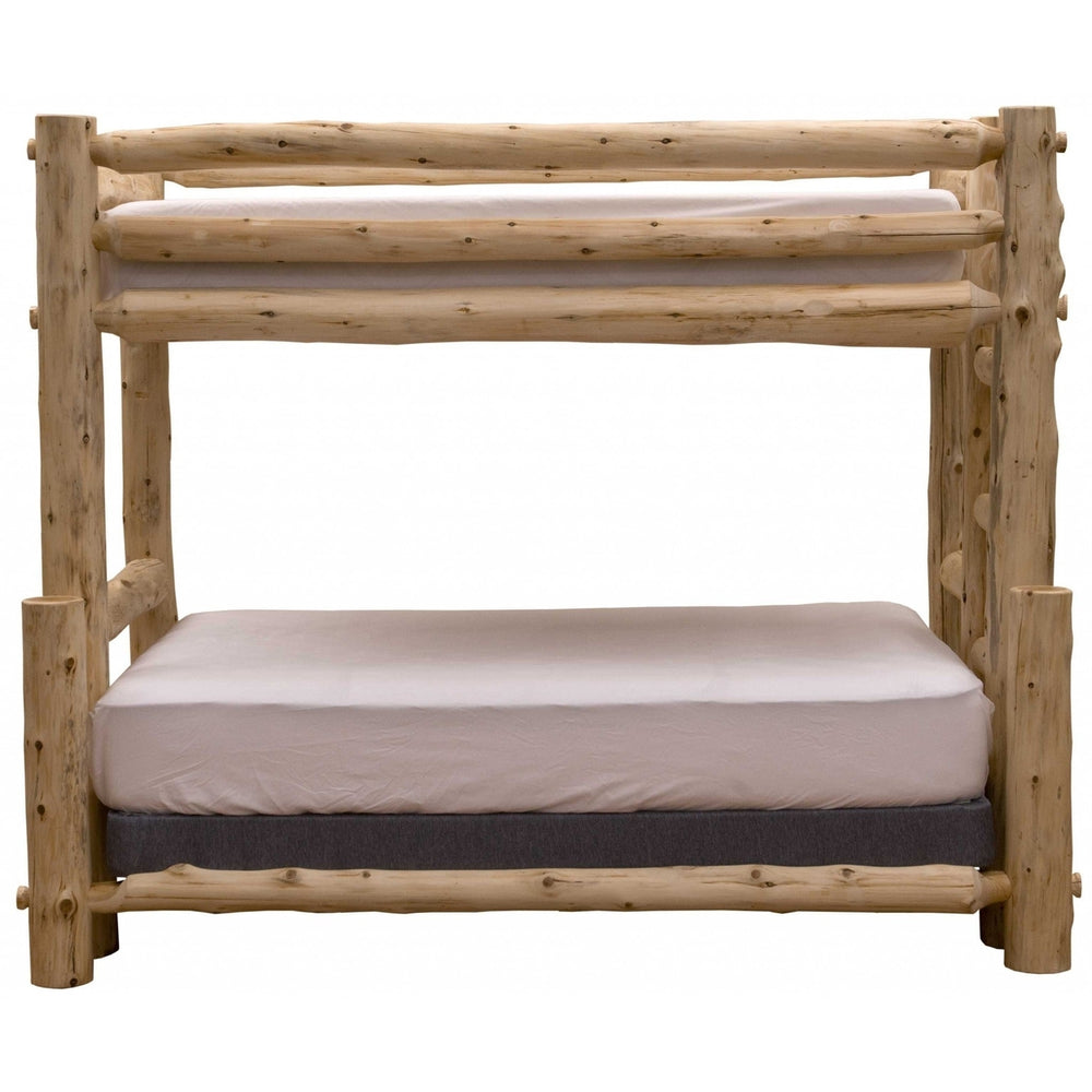 Rustic And Natural Cedar Single Ladder Left Log Bunk Bed Image 2