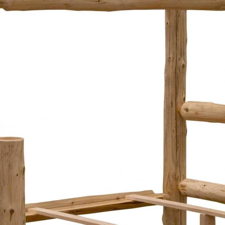 Rustic And Natural Cedar Queen And Single Ladder Left Log Bunk Bed Image 7