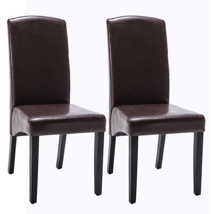 Set of Two Brown And Black Upholstered Faux Leather Dining Parsons Chairs Image 1