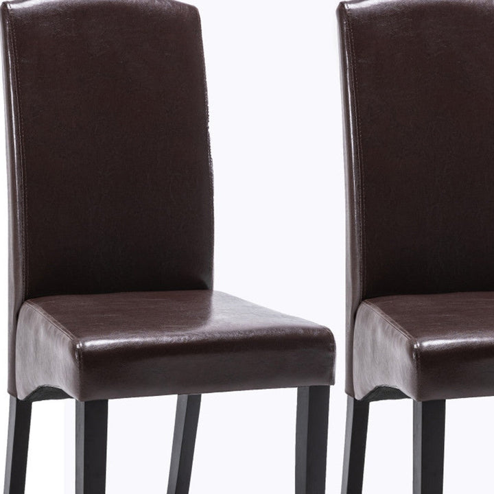 Set of Two Brown And Black Upholstered Faux Leather Dining Parsons Chairs Image 2