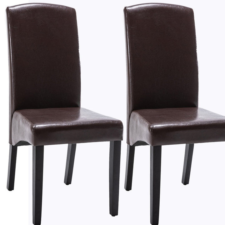 Set of Two Brown And Black Upholstered Faux Leather Dining Parsons Chairs Image 3