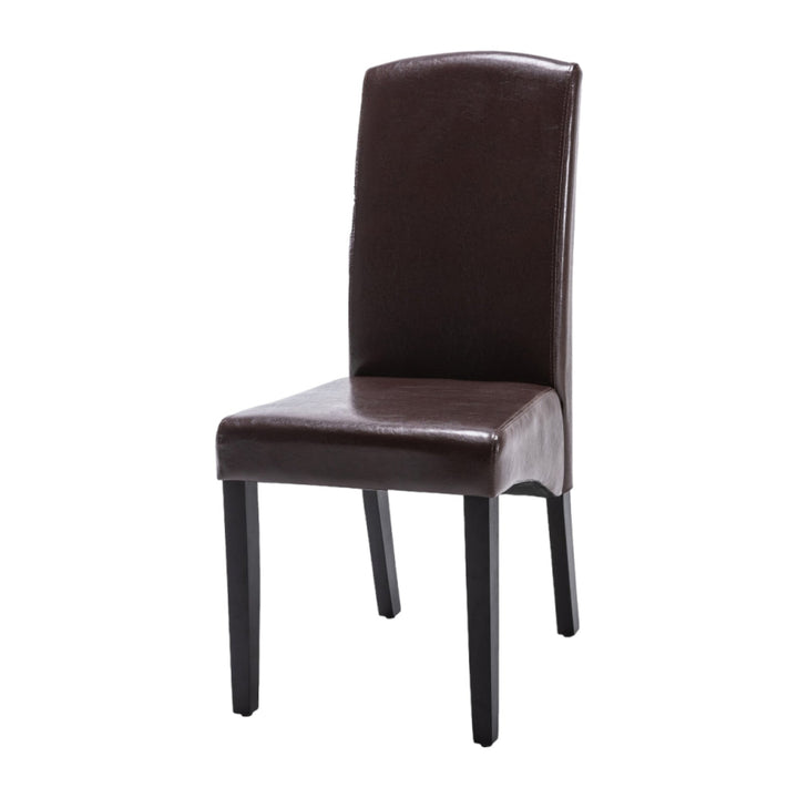 Set of Two Brown And Black Upholstered Faux Leather Dining Parsons Chairs Image 4