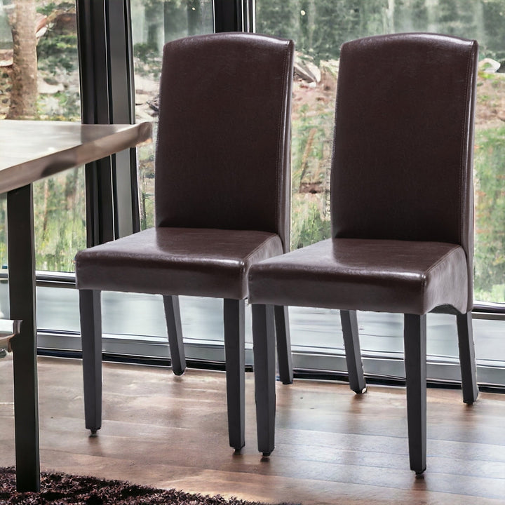 Set of Two Brown And Black Upholstered Faux Leather Dining Parsons Chairs Image 5