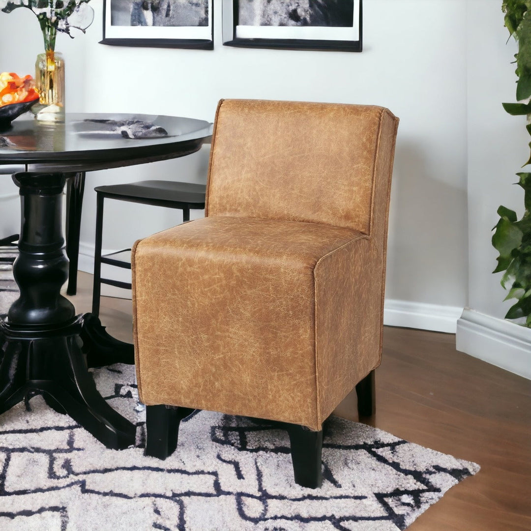 Set Of Two Brown Upholstered Faux Leather Side Chairs With Wheels Image 10