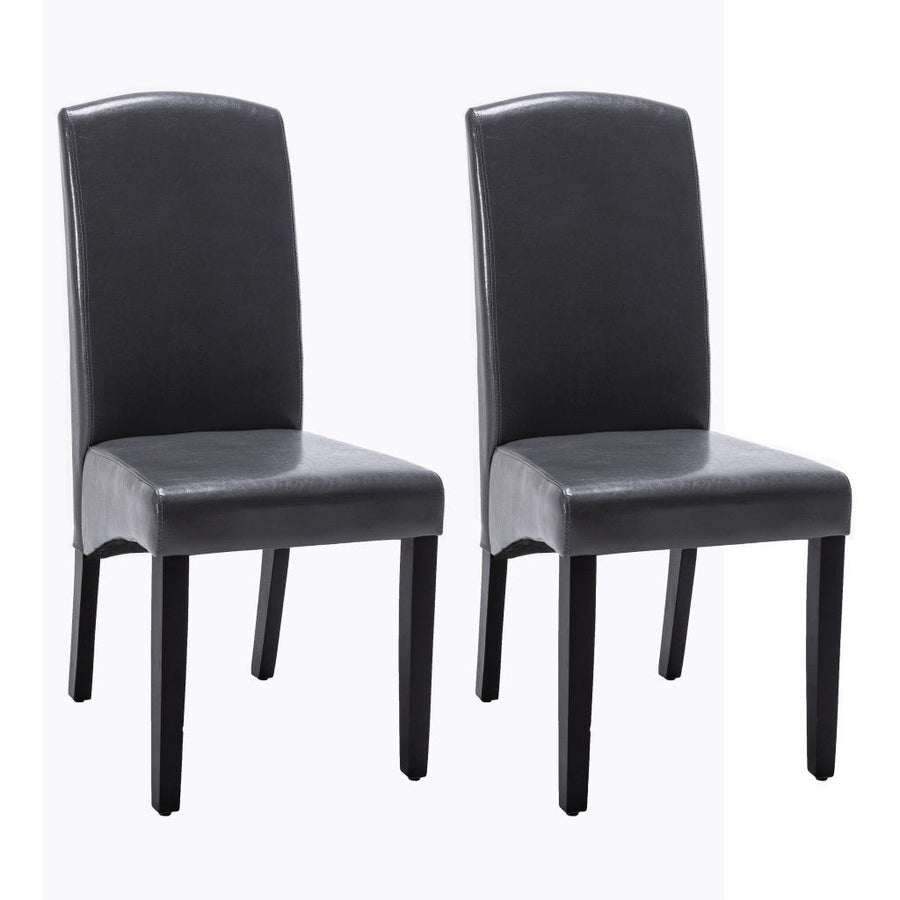 Set of Two Dark Gray And Black Upholstered Faux Leather Dining Parsons Chairs Image 1