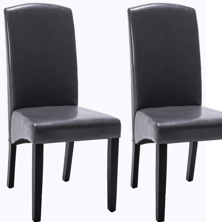 Set of Two Dark Gray And Black Upholstered Faux Leather Dining Parsons Chairs Image 3