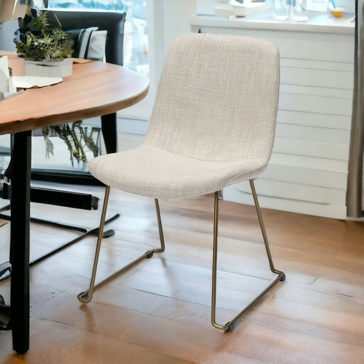 Set Of Two Cream And Gold Upholstered Fabric Side Chairs Image 8