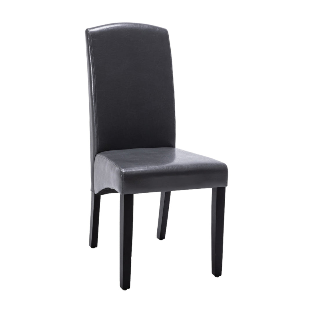 Set of Two Dark Gray And Black Upholstered Faux Leather Dining Parsons Chairs Image 5