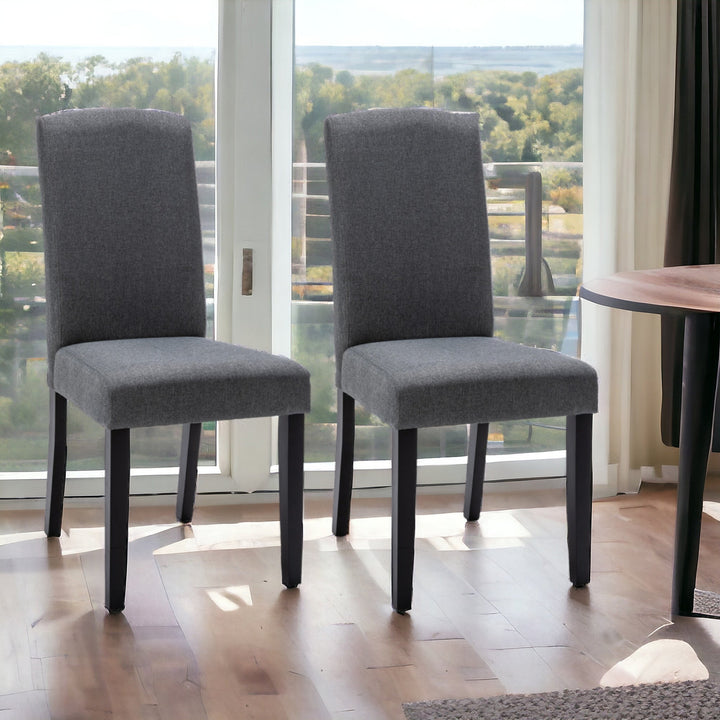 Set of Two Dark Gray And Black Upholstered Polyester Dining Parsons Chairs Image 4