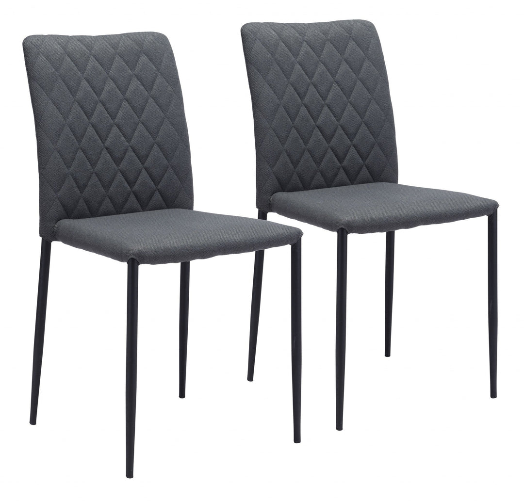 Set of Two Dark Gray Diamond Weave Dining Chairs Image 1