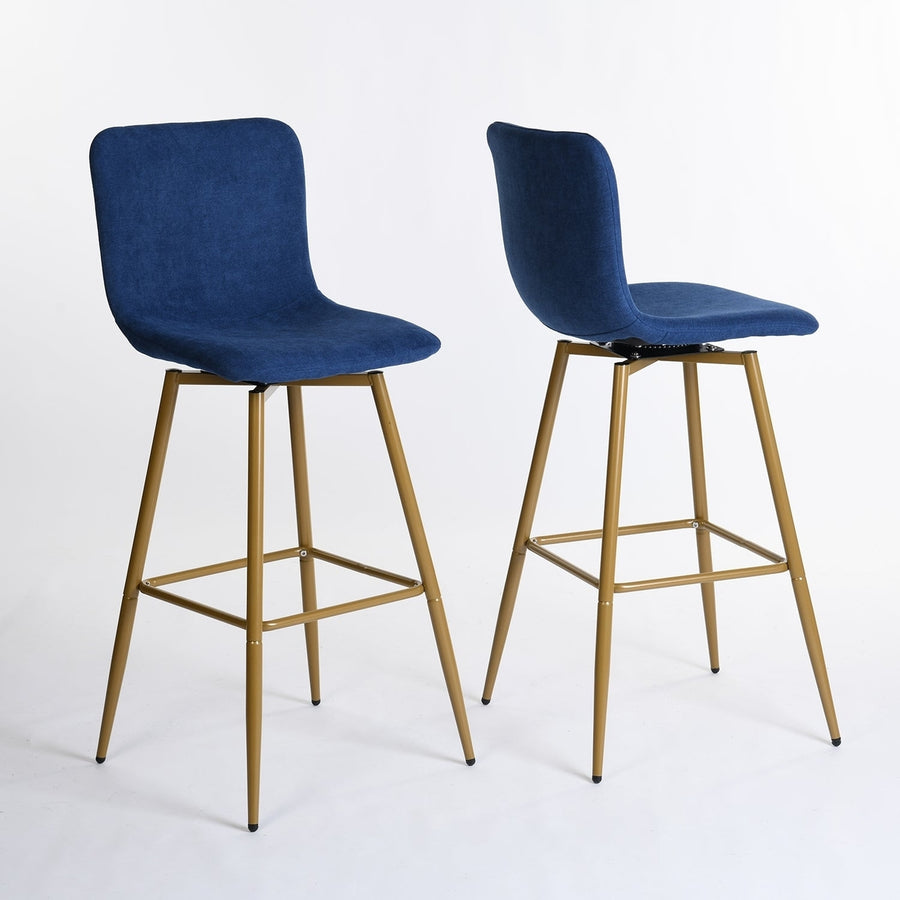 Set of Two 29" Dark Blue And Gold Steel Bar Height Bar Chairs Image 1
