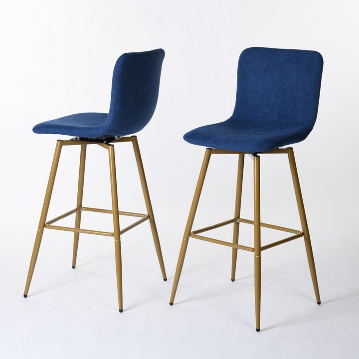 Set of Two 29" Dark Blue And Gold Steel Bar Height Bar Chairs Image 7