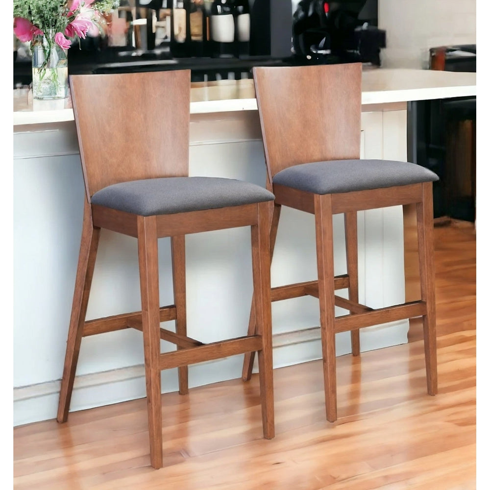 Set of Two 29" Gray And Brown Solid Wood Low Back Bar Height Bar Chairs Image 2