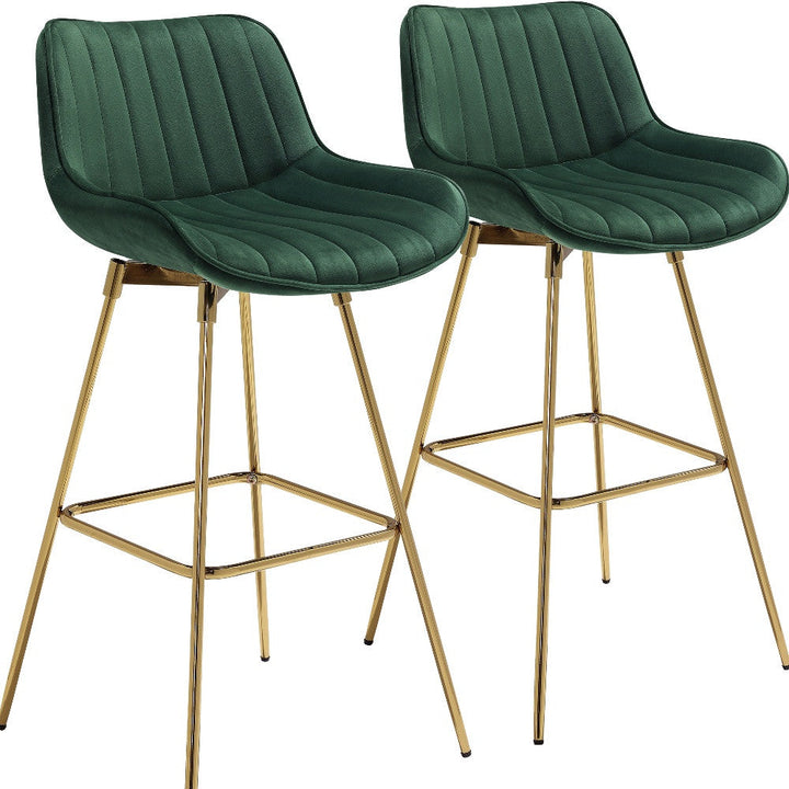 Set of Two 29" Green And Gold Velvet And Metal Swivel Low Back Bar Height Bar Chairs Image 3