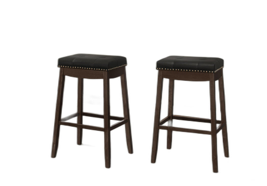 Set of Two 30 " Black And Espresso Faux Leather And Solid Wood Backless Bar Height Bar Chairs Image 5