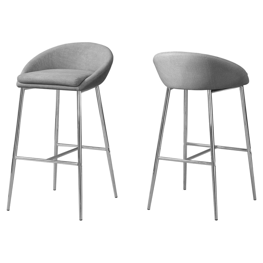 Set of Two 30 " Gray And Silver Metal Low Back Bar Chairs Image 1