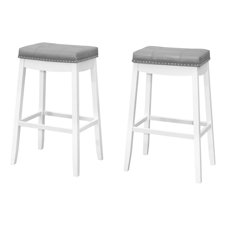 Set of Two 30 " Gray And White Faux Leather And Solid Wood Backless Bar Height Bar Chairs Image 1