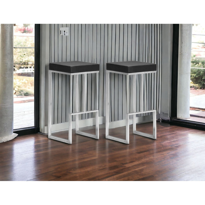 Set of Two 30" Black And Silver Steel Backless Bar Height Bar Chairs Image 10