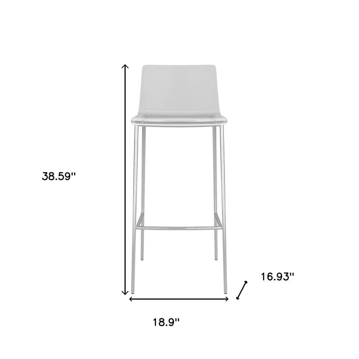 Set of Two 30" Clear And Silver Plastic Low Back Bar Height Bar Chairs Image 7