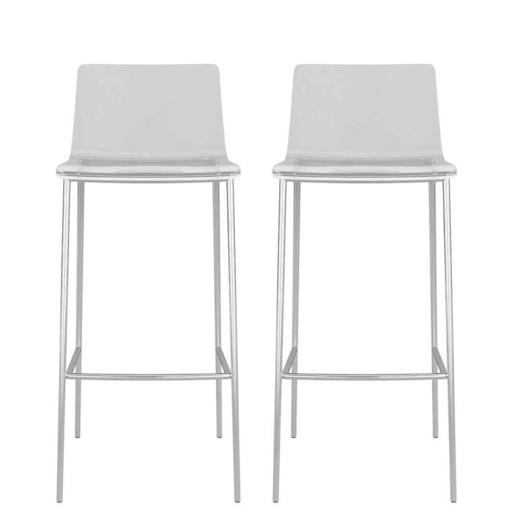 Set of Two 30" Clear And Silver Plastic Low Back Bar Height Bar Chairs Image 8