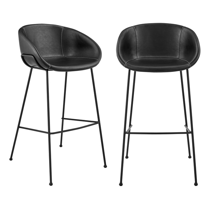 Set of Two 30" Faux Leather And Steel Low Back Bar Height Bar Chairs Image 7