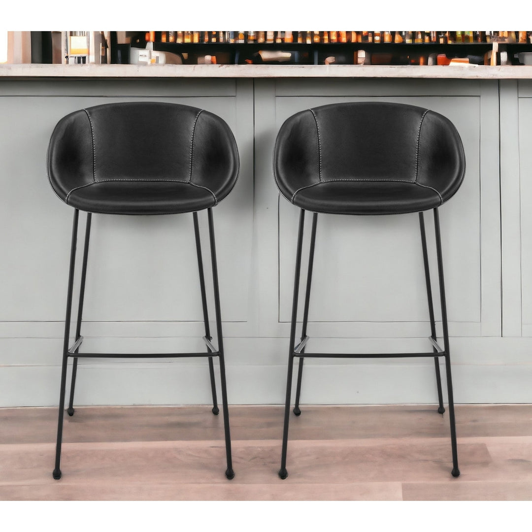 Set of Two 30" Faux Leather And Steel Low Back Bar Height Bar Chairs Image 11