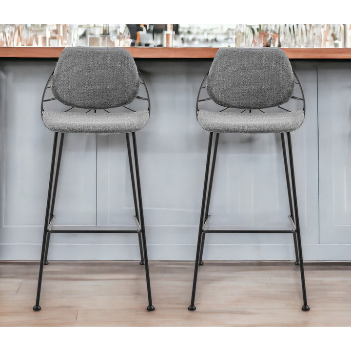 Set of Two 30" Light Gray And Black Steel Low Back Bar Height Bar Chairs Image 8