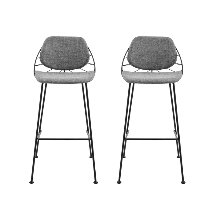 Set of Two 30" Light Gray And Black Steel Low Back Bar Height Bar Chairs Image 9