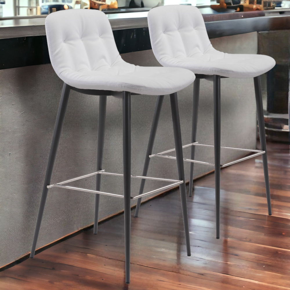 Set of Two 30" White And Black Steel Low Back Bar Height Bar Chairs Image 2