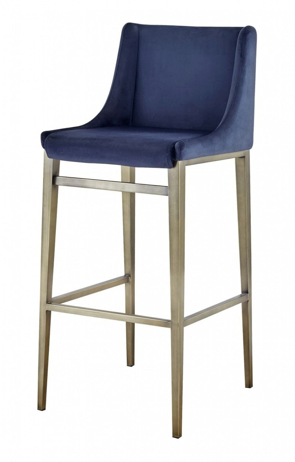 Set of Two 31" Blue And Silver Velvet And Steel Bar Height Bar Chairs Image 2