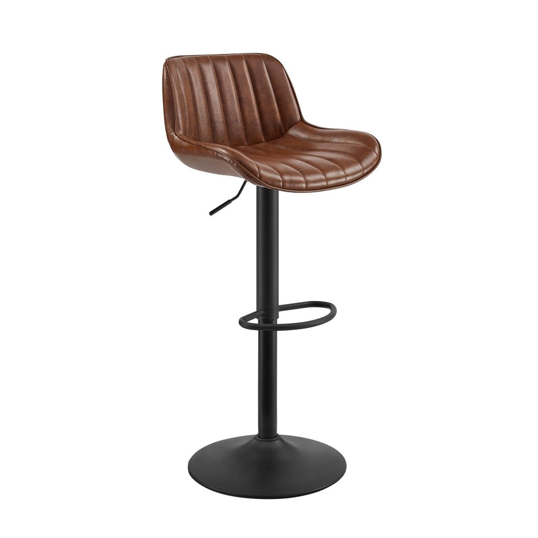 Set of Two 31" Brown And Black Faux Leather And Steel Swivel Low Back Adjustable Height Bar Chairs Image 6
