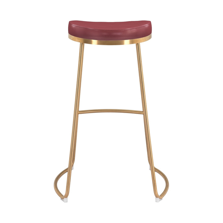 Set of Two 31" Burgundy And Gold Steel Backless Bar Height Bar Chairs Image 5