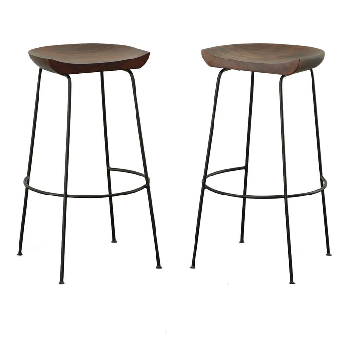 Set of Two 31" Chestnut And Black Steel Backless Bar Height Bar Chairs Image 5