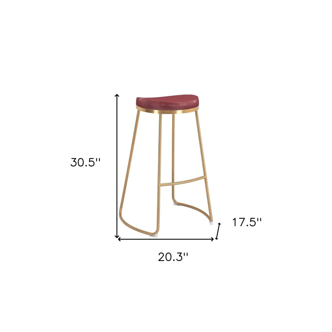 Set of Two 31" Burgundy And Gold Steel Backless Bar Height Bar Chairs Image 10