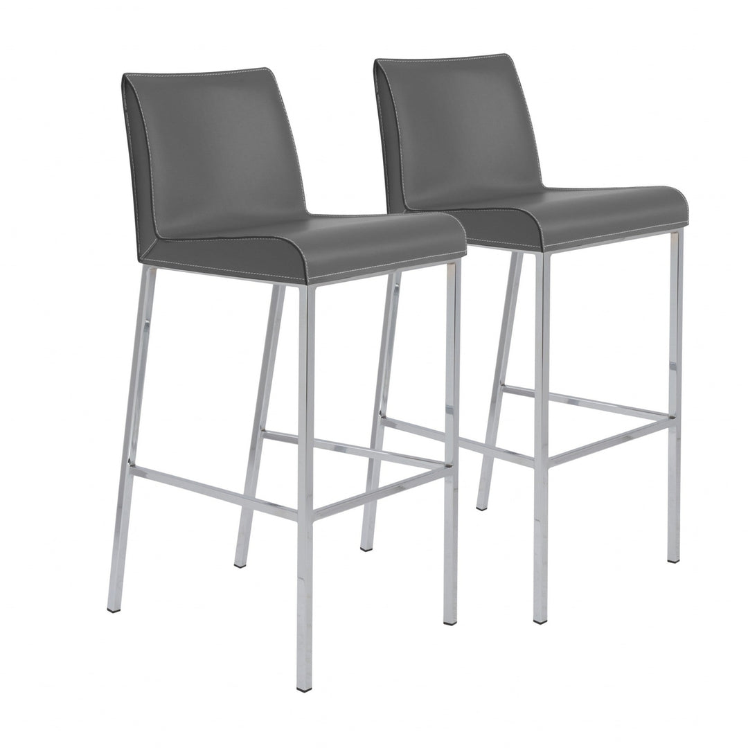 Set of Two 31" Gray And Silver Steel Low Back Bar Height Bar Chairs Image 5