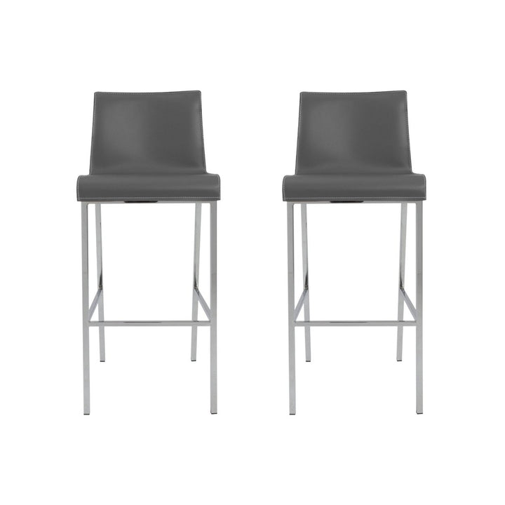 Set of Two 31" Gray And Silver Steel Low Back Bar Height Bar Chairs Image 7