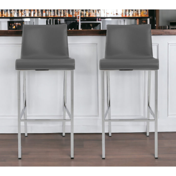 Set of Two 31" Gray And Silver Steel Low Back Bar Height Bar Chairs Image 8