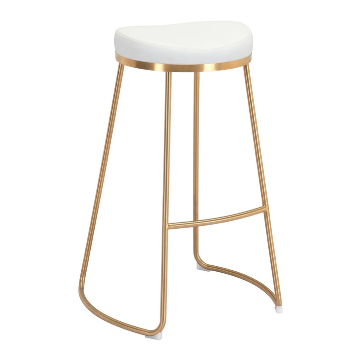 Set of Two 31" White And Gold Steel Backless Bar Height Bar Chairs Image 2