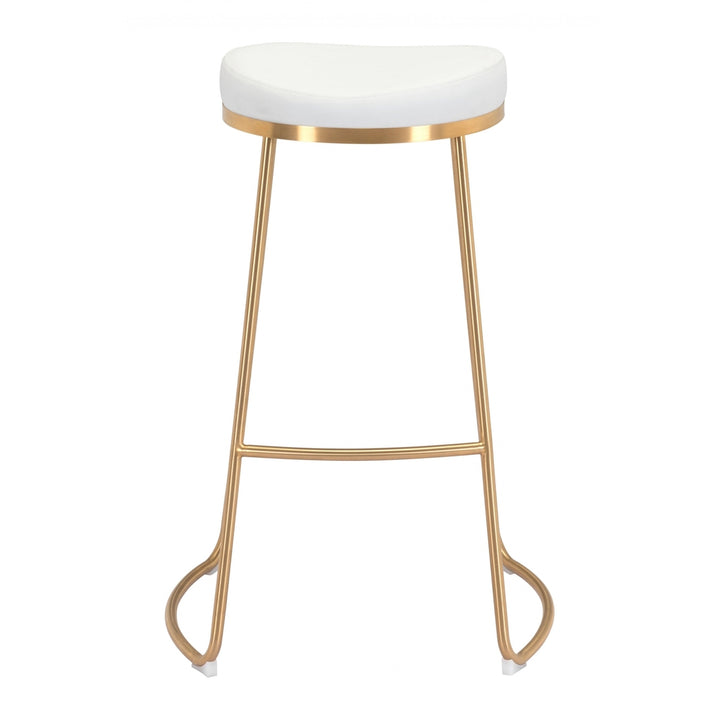 Set of Two 31" White And Gold Steel Backless Bar Height Bar Chairs Image 4