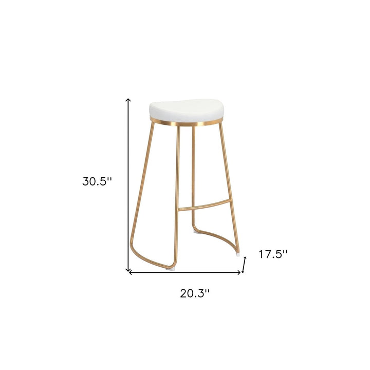 Set of Two 31" White And Gold Steel Backless Bar Height Bar Chairs Image 10