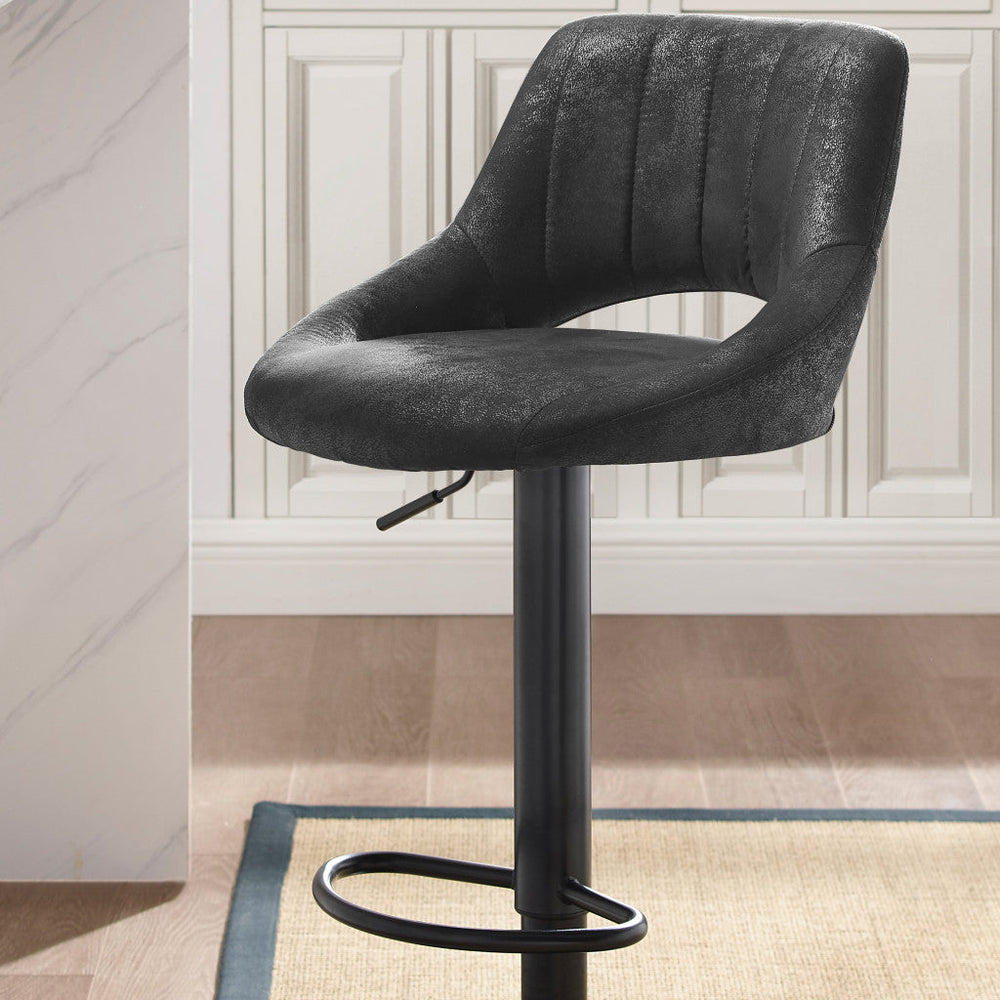 Set of Two 32" Black Faux Leather And Steel Swivel Low Back Adjustable Height Bar Chairs Image 2