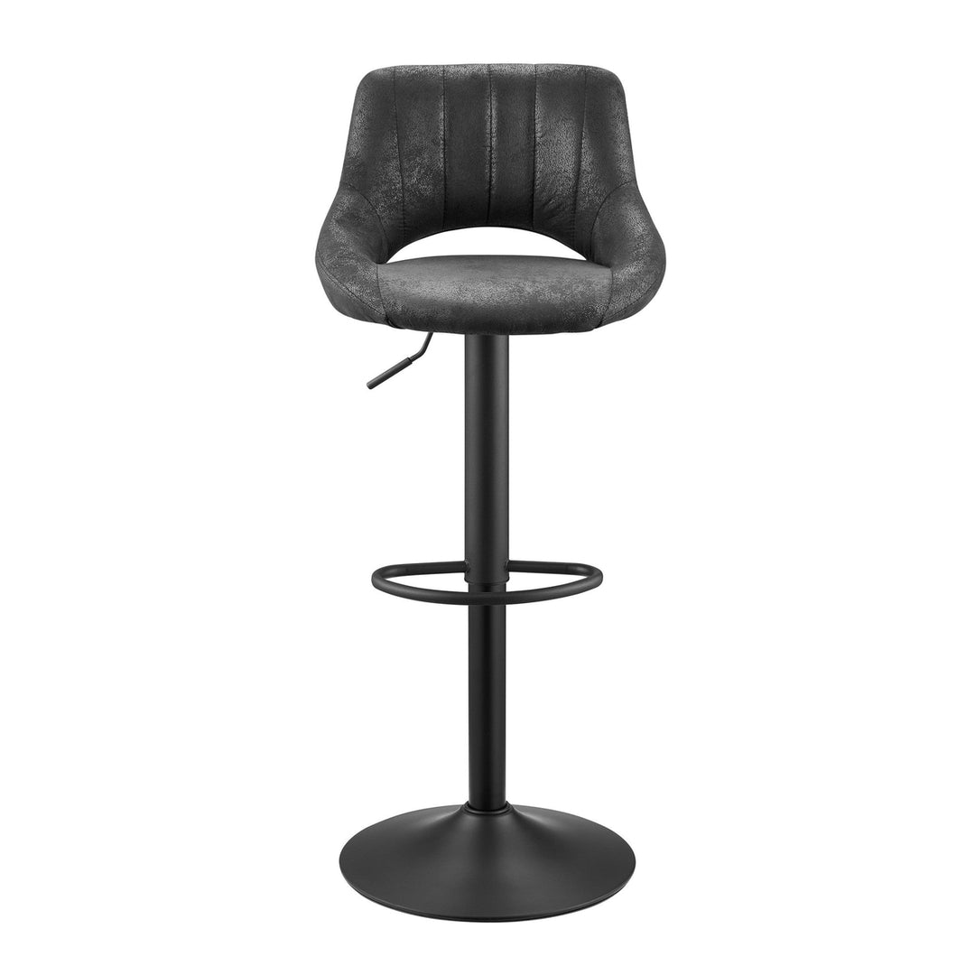 Set of Two 32" Black Faux Leather And Steel Swivel Low Back Adjustable Height Bar Chairs Image 5