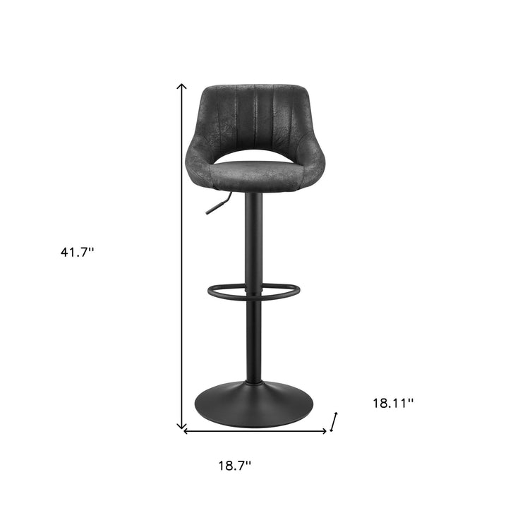 Set of Two 32" Black Faux Leather And Steel Swivel Low Back Adjustable Height Bar Chairs Image 6