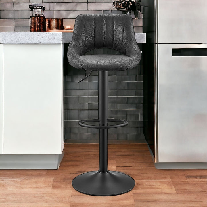 Set of Two 32" Black Faux Leather And Steel Swivel Low Back Adjustable Height Bar Chairs Image 7