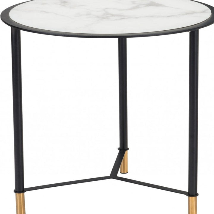 Set Of Two 32" Black And White Faux Marble Glass Round Coffee Tables Image 12