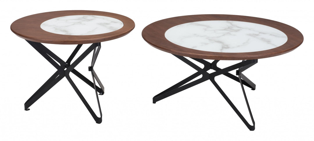 Set Of Two 32" Black Glass Round Bunching Coffee Tables Image 1