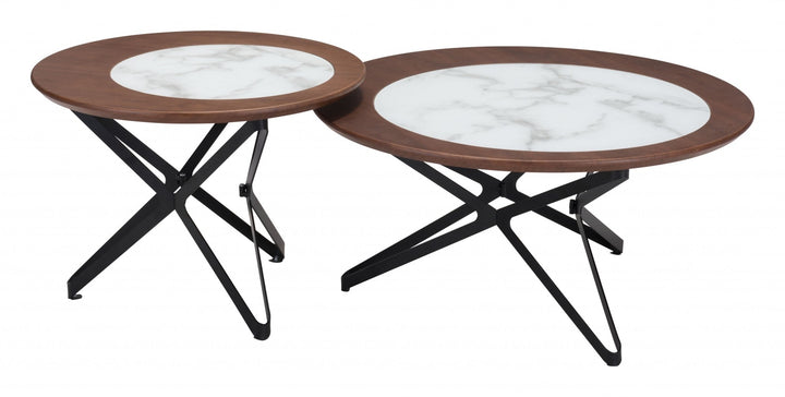 Set Of Two 32" Black Glass Round Bunching Coffee Tables Image 4