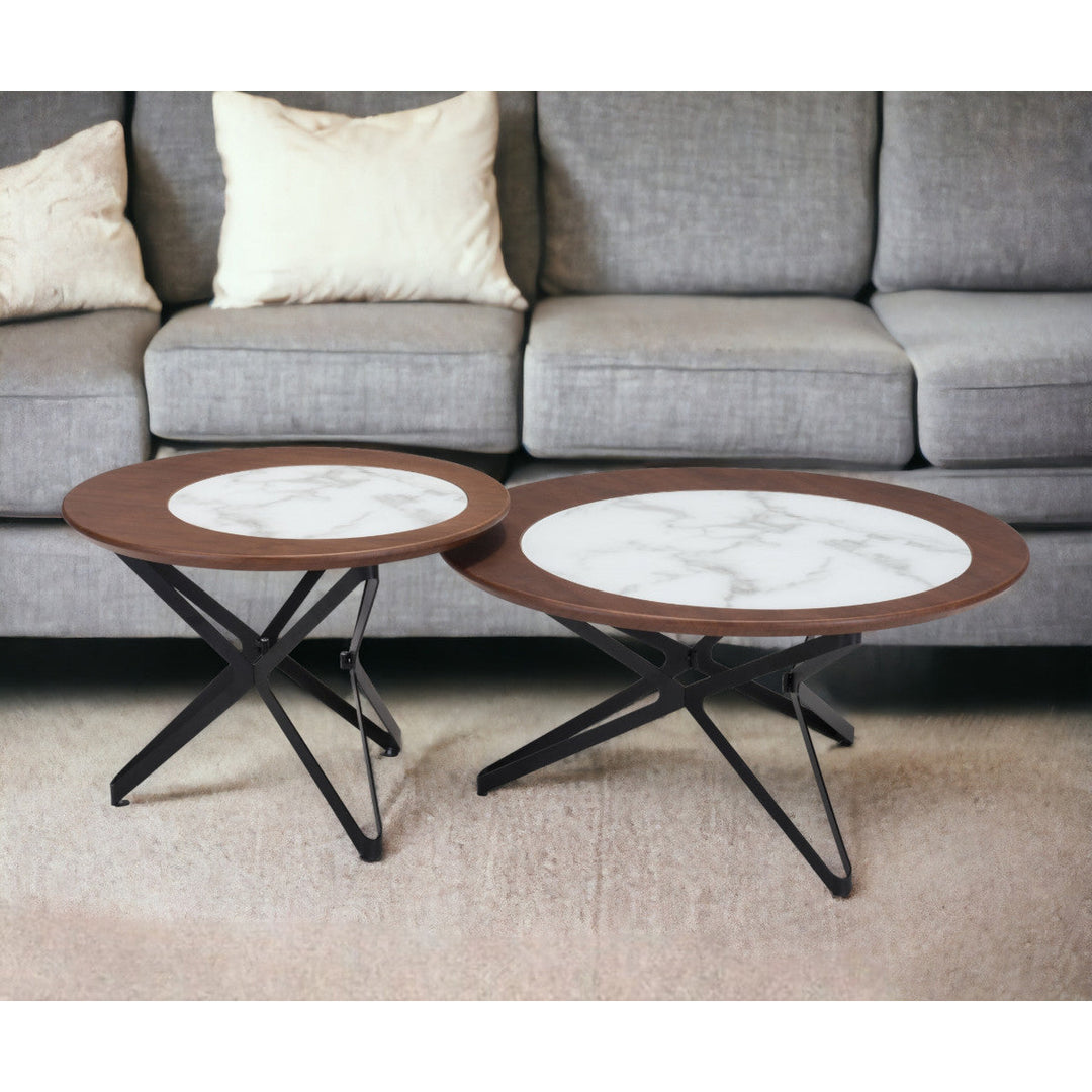 Set Of Two 32" Black Glass Round Bunching Coffee Tables Image 12